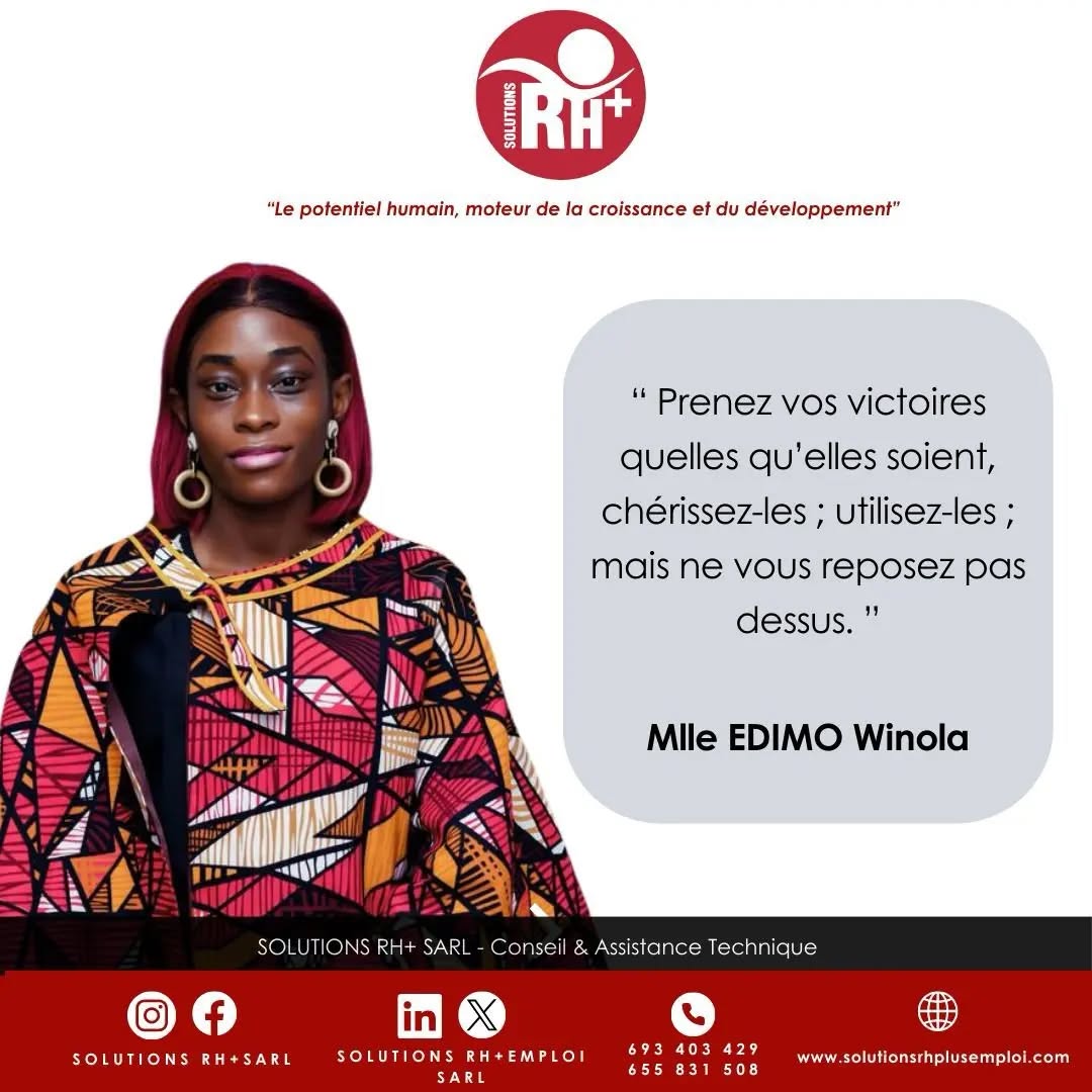 ☀️BONJOUR LUNDI !
✨La société SOLUTIONS RH+ SARL vous souhaite une semaine performante dans votre milieu professionnel par ce conseil qui nous est donné par Mlle EDIMO.
#POTENTIELHUMAIN #ressourceshumaines #RH #MONDAYMOTIVATION #quoteoftheday
☀️HELLO MONDAY !
✨SOLUTIONS RH + SARL wishes you a successful week in your workplace with this advice from Miss EDIMO
#HUMANPOTENTIAL #humanresources #HR #MONDAYMOTIVATION #quoteoftheday
