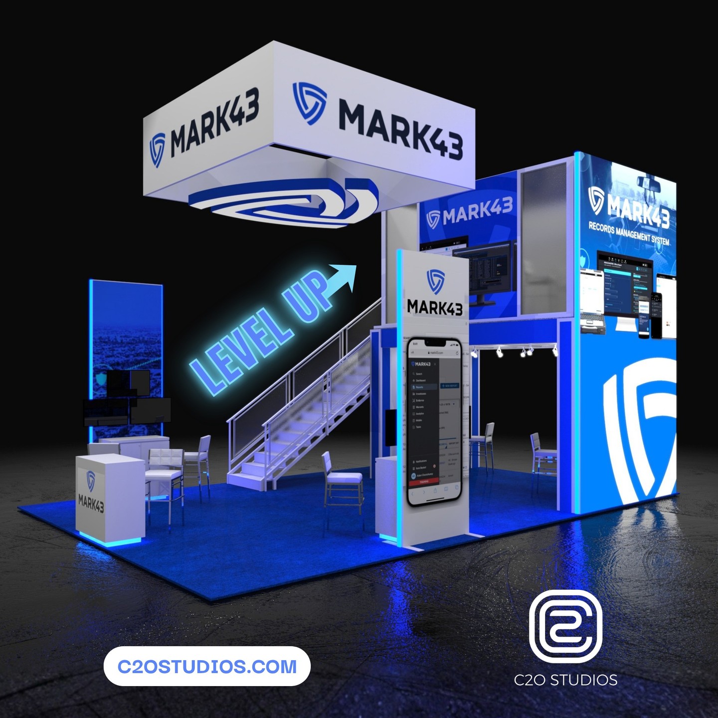 Level Up your tradeshow exhibit with a second floor!
We'll help you get the most of your booth dimensions when we build another level to your display. That means more square footage for visitors and graphics, and a private place to talk to interested parties away from the distractions of competition and the buzz on the floor.
For elevated Tradeshow Exhibit Design, Fabricating and Support, work with C2O Studios!
#levelup #twostoryexhibit #bilevelexhibit #tradeshowstrategies #tradeshowexhibits #tradeshowbooths #tradeshowdisplays #exhibitdesign #tradeshowplanning #tradeshowsupport