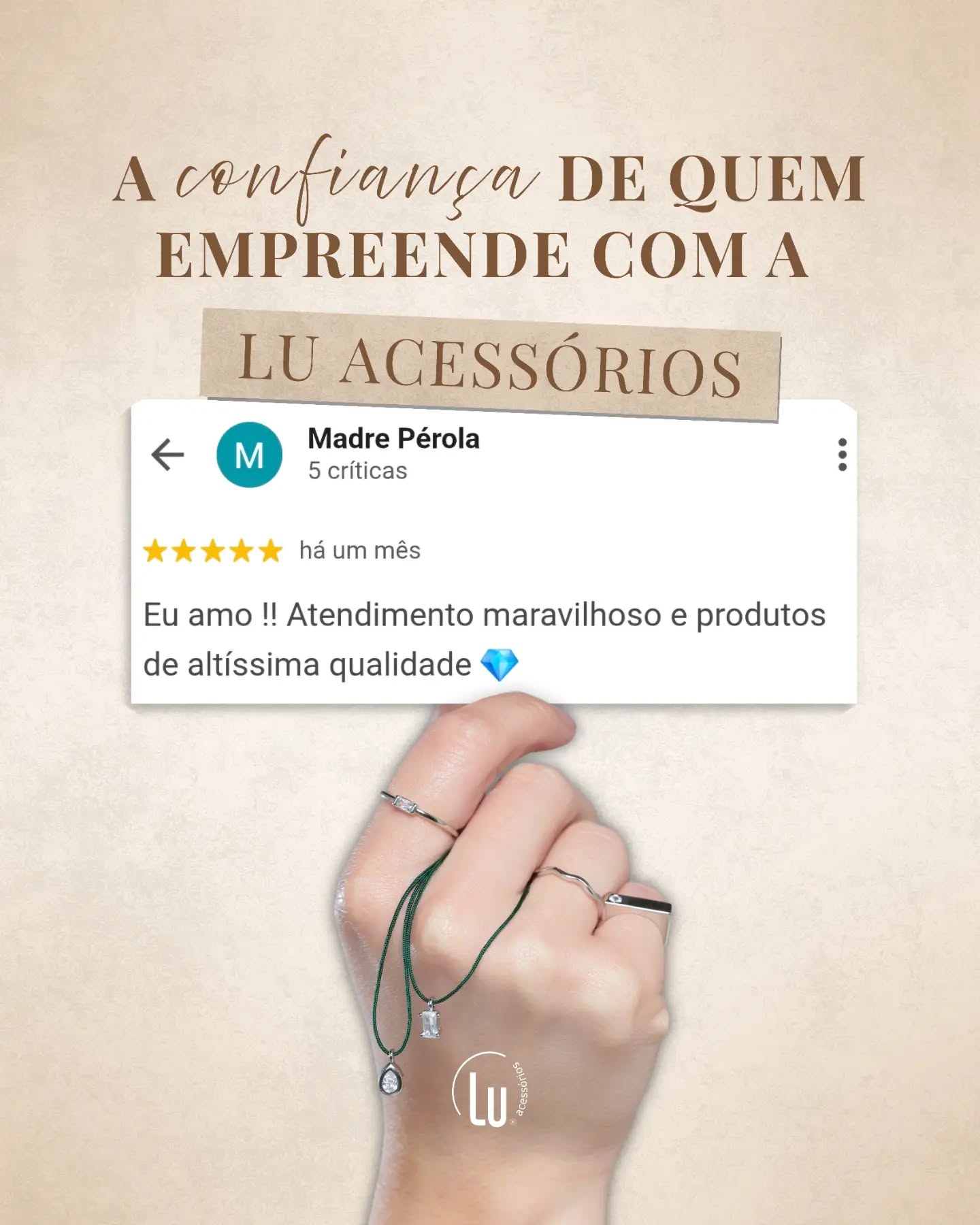 Cada avaliação que recebemos representa muito mais do que cinco estrelas. ✨
Ela carrega histórias de mulheres que decidiram empreender, confiaram na Lu Acessórios e encontraram uma parceira para crescer. Agradecemos a cada cliente que faz parte da nossa trajetória e compartilha sua experiência. É essa confiança que nos motiva a evoluir todos os dias e a oferecer o melhor para quem escolhe empreender conosco. 💛 Que a próxima história de sucesso seja a sua. #LuAcessórios #SemijoiasNoAtacado #EmpreendedorismoFeminino #RevendaDeSemijoias #AtacadoDeSemijoias