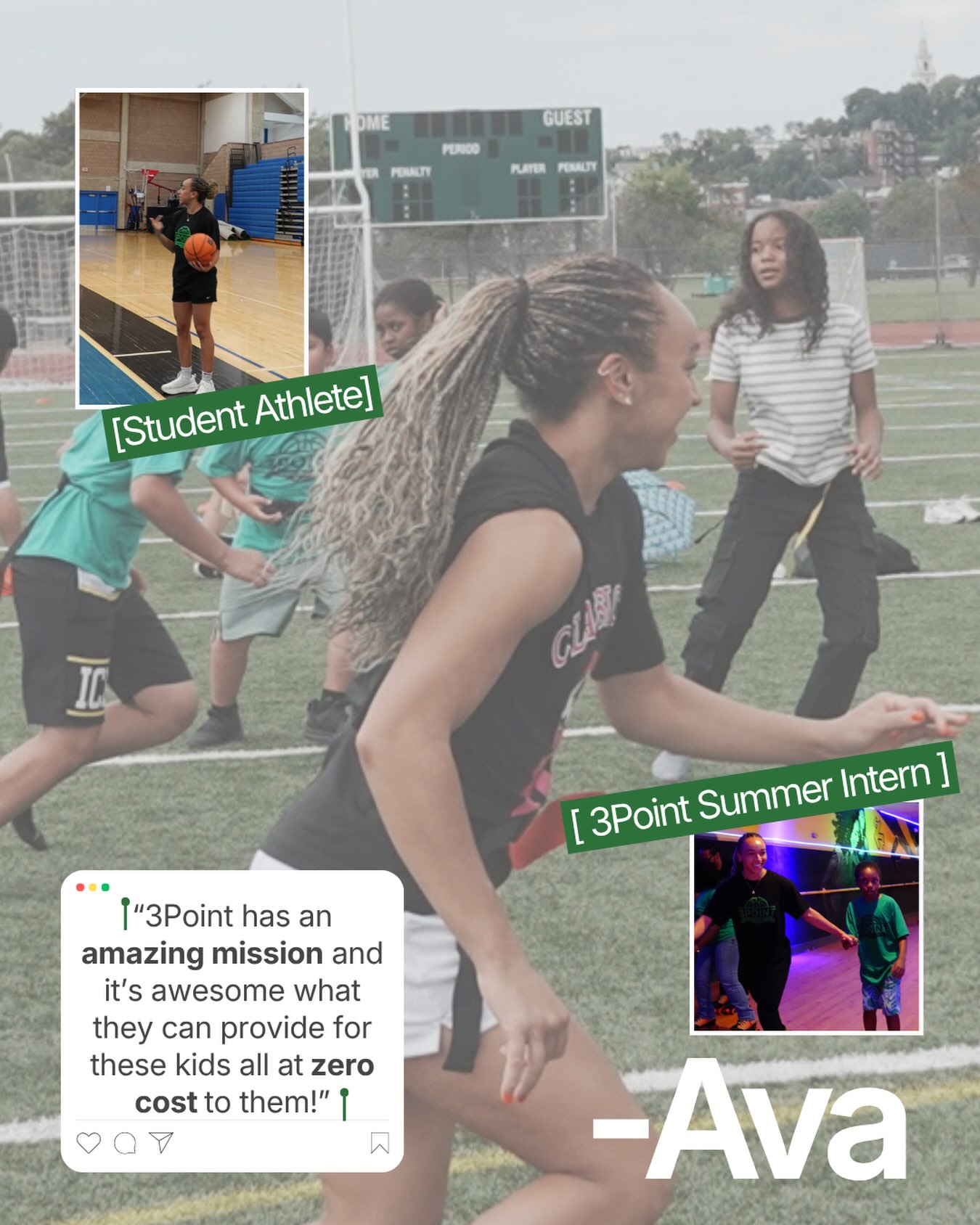 Meet Ava!Ava joined us as a 3Point Summer Intern this summer and brought so much energy to our program. We’re so grateful for all the time, support, and care she gave our students throughout the summer!“3Point has an amazing mission, and it’s awesome what they can provide for these kids all at zero cost to them.”Thank you, Ava, for being part of our summer team! We’re so glad you were with us. 💚#3PointFoundation #SummerStaff #SummerIntern #YouthDevelopment