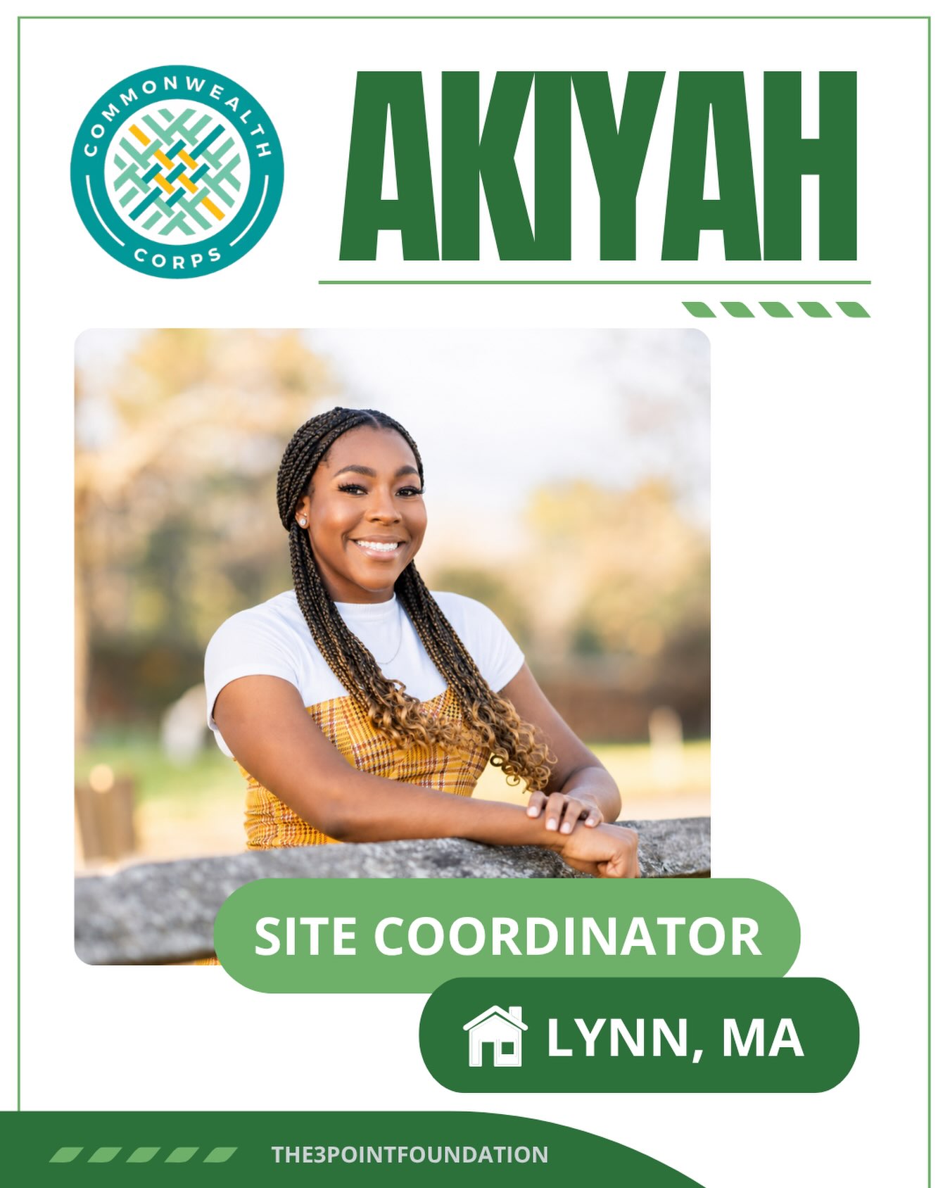 We’re excited to introduce Akiyah, one of our newest Commonwealth Corps Site Coordinators! As part of the 3Point team, Akiyah will be supporting our In School and After School programs and working alongside students throughout the year.Get to know Akiyah below👇Q: Where are you from?
A: Lynn, Massachusetts!Q: What made you want to join 3Point?
A: I wanted to be part of an organization where I could give back to the community, work with young people, and use my experiences as an athlete to make a positive impact.Q: What are you most excited about this year?
A: Growing personally and professionally, building meaningful relationships with the team and youth we serve, and making a real difference throughout the year.Q: Fun fact about you?
A: I’m a college basketball player here in Boston!We’re so excited to have Akiyah on the 3Point team!#The3PointFoundation #CommonwealthCorps #MeetTheTeam #YouthDevelopment #Boston